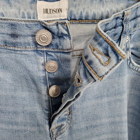 Hudson Womens 32 Jeans Riley Crop Relaxed Straight Distressed Denim Button Fly - Picture 9 of 13